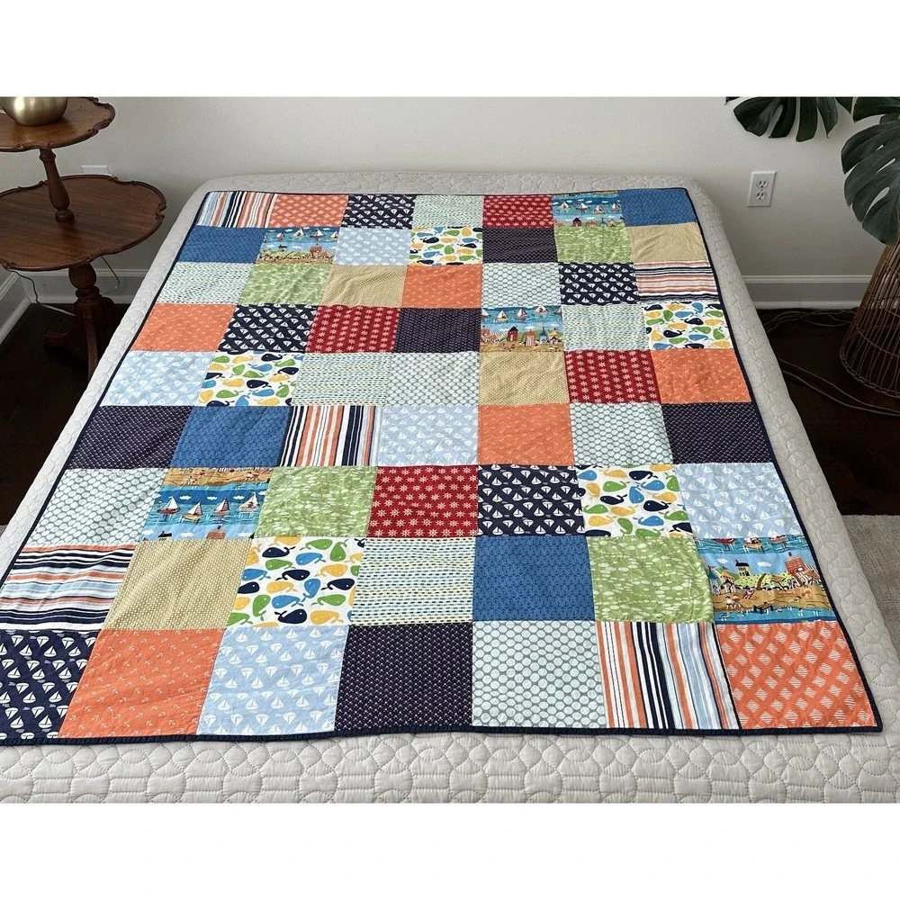 Handmade Patchwork Quilt Beach Nautical Sea Boat Sail Kelle Kaufman Good Seasons